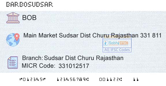 Bank Of Baroda Sudsar Dist Churu RajasthanBranch 