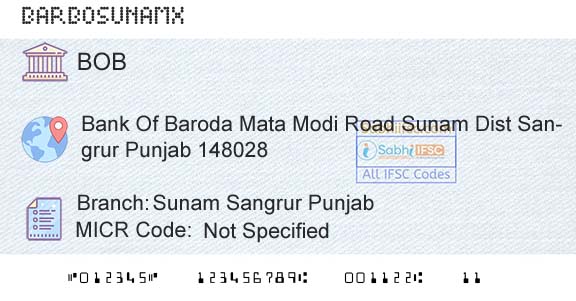 Bank Of Baroda Sunam Sangrur PunjabBranch 