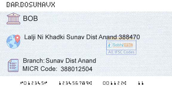 Bank Of Baroda Sunav Dist AnandBranch 