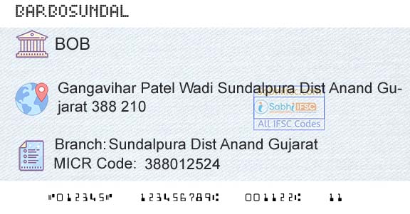 Bank Of Baroda Sundalpura Dist Anand GujaratBranch 