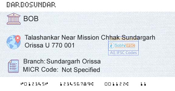 Bank Of Baroda Sundargarh OrissaBranch 