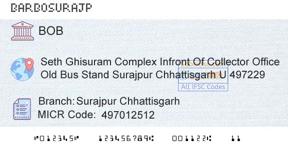 Bank Of Baroda Surajpur ChhattisgarhBranch 