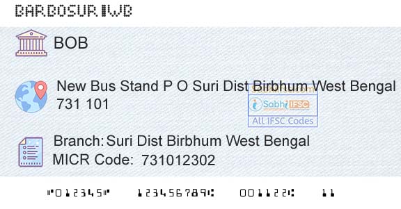 Bank Of Baroda Suri Dist Birbhum West BengalBranch 