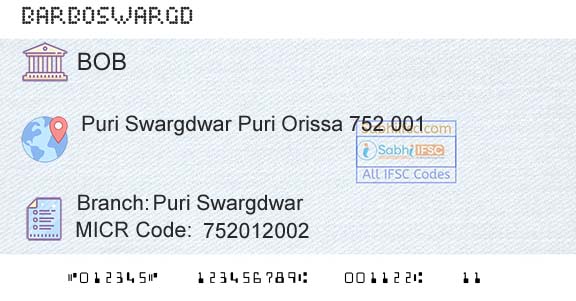 Bank Of Baroda Puri SwargdwarBranch 
