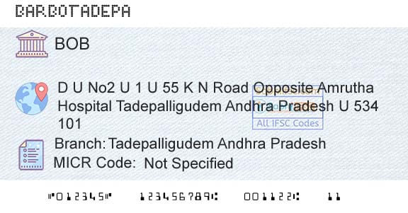 Bank Of Baroda Tadepalligudem Andhra PradeshBranch 