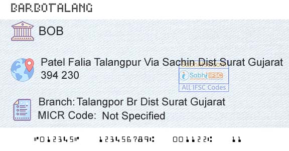 Bank Of Baroda Talangpor Br Dist Surat GujaratBranch 