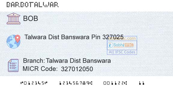 Bank Of Baroda Talwara Dist BanswaraBranch 