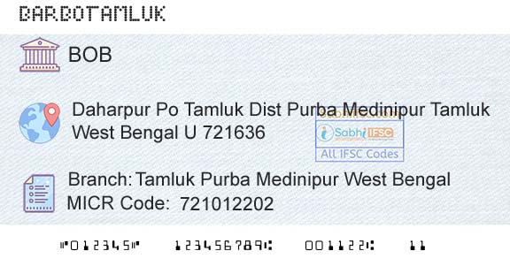 Bank Of Baroda Tamluk Purba Medinipur West BengalBranch 