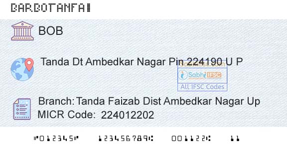 Bank Of Baroda Tanda Faizab Dist Ambedkar Nagar UpBranch 