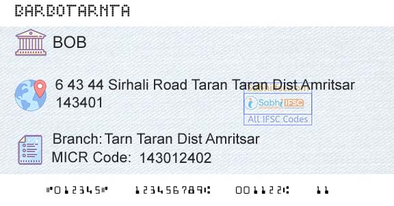Bank Of Baroda Tarn Taran Dist AmritsarBranch 