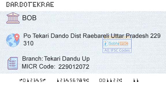 Bank Of Baroda Tekari Dandu UpBranch 