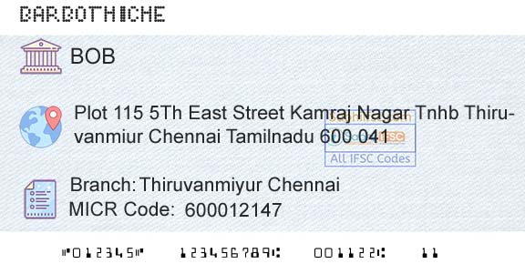 Bank Of Baroda Thiruvanmiyur ChennaiBranch 