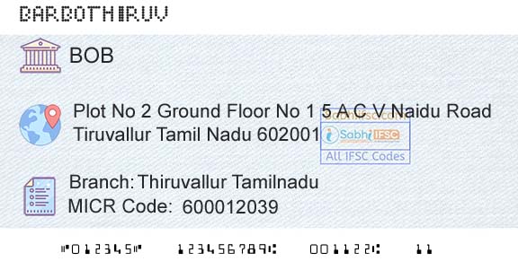 Bank Of Baroda Thiruvallur TamilnaduBranch 