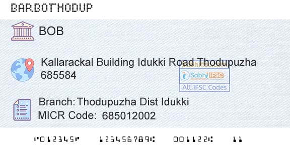 Bank Of Baroda Thodupuzha Dist IdukkiBranch 