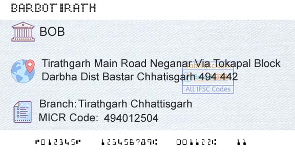 Bank Of Baroda Tirathgarh ChhattisgarhBranch 