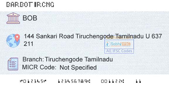 Bank Of Baroda Tiruchengode TamilnaduBranch 