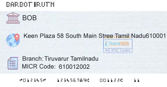 Bank Of Baroda Tiruvarur TamilnaduBranch 