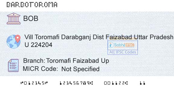 Bank Of Baroda Toromafi Faizabad UpBranch 