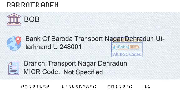 Bank Of Baroda Transport Nagar DehradunBranch 