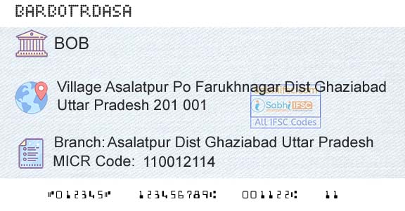 Bank Of Baroda Asalatpur Dist Ghaziabad Uttar PradeshBranch 