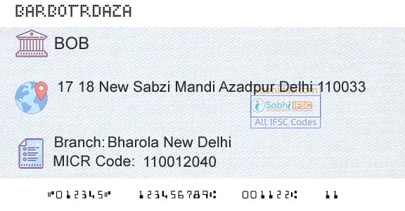 Bank Of Baroda Bharola New DelhiBranch 