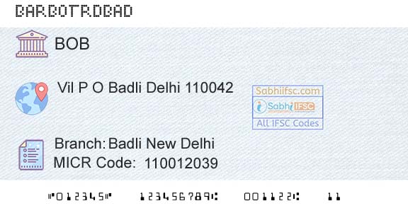 Bank Of Baroda Badli New DelhiBranch 