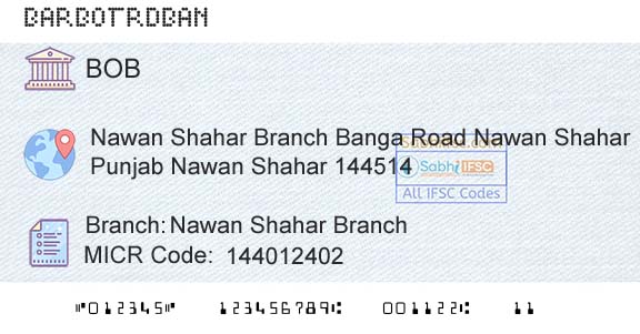 Bank Of Baroda Nawan Shahar BranchBranch 