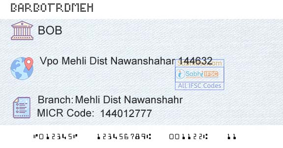 Bank Of Baroda Mehli Dist NawanshahrBranch 