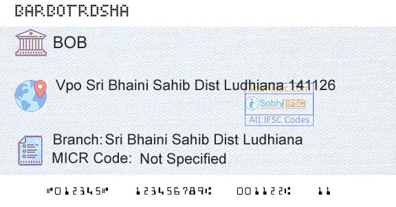 Bank Of Baroda Sri Bhaini Sahib Dist LudhianaBranch 