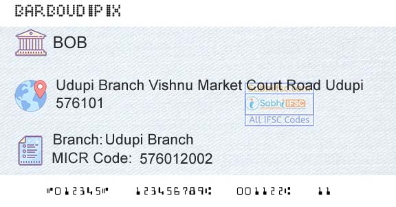 Bank Of Baroda Udupi BranchBranch 