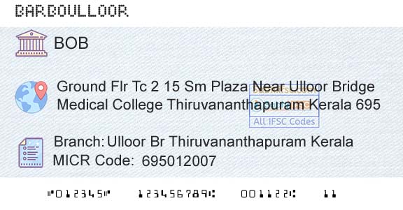 Bank Of Baroda Ulloor Br Thiruvananthapuram KeralaBranch 