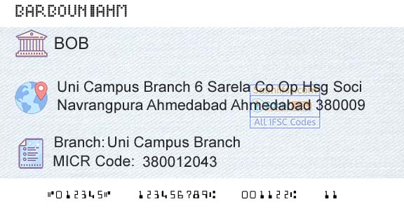 Bank Of Baroda Uni Campus BranchBranch