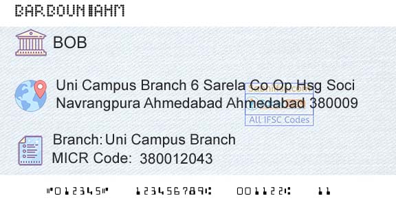 Bank Of Baroda Uni Campus BranchBranch 