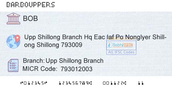 Bank Of Baroda Upp Shillong BranchBranch 