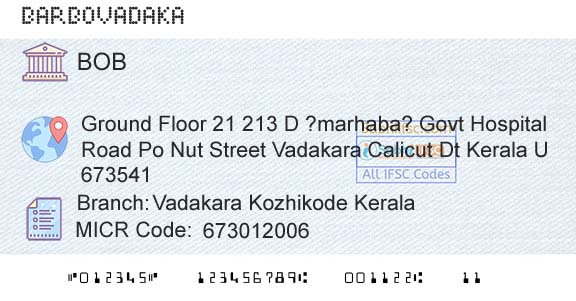 Bank Of Baroda Vadakara Kozhikode KeralaBranch 