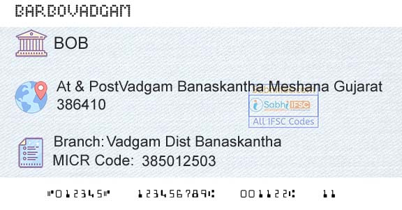 Bank Of Baroda Vadgam Dist BanaskanthaBranch 
