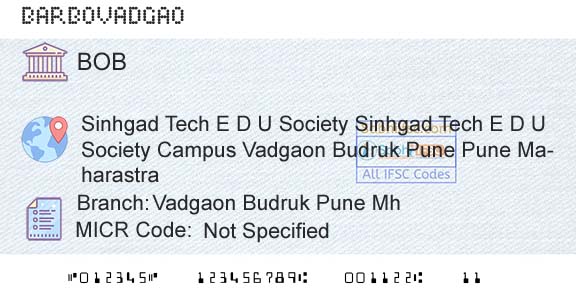 Bank Of Baroda Vadgaon Budruk Pune MhBranch 