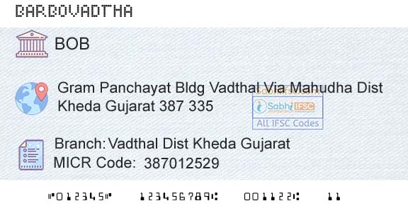 Bank Of Baroda Vadthal Dist Kheda GujaratBranch 