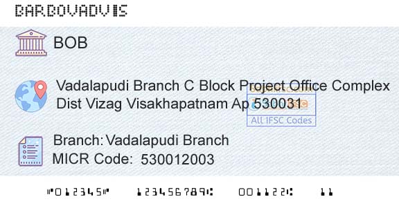 Bank Of Baroda Vadalapudi BranchBranch 
