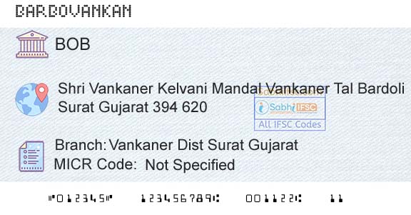 Bank Of Baroda Vankaner Dist Surat GujaratBranch 