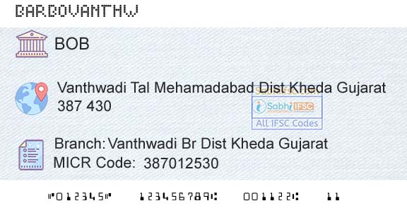Bank Of Baroda Vanthwadi Br Dist Kheda GujaratBranch 