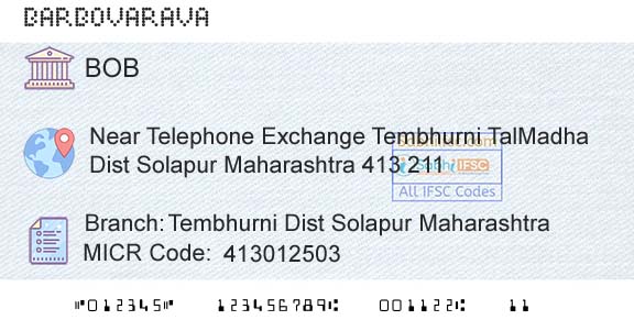 Bank Of Baroda Tembhurni Dist Solapur MaharashtraBranch 