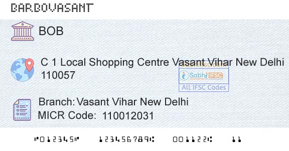 Bank Of Baroda Vasant Vihar New DelhiBranch 