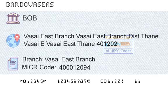 Bank Of Baroda Vasai East BranchBranch 