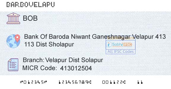 Bank Of Baroda Velapur Dist SolapurBranch 