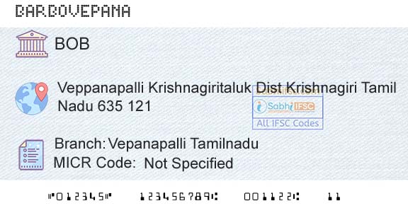 Bank Of Baroda Vepanapalli TamilnaduBranch 