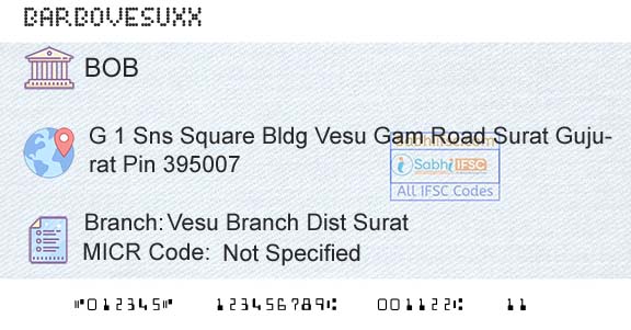 Bank Of Baroda Vesu Branch Dist SuratBranch 