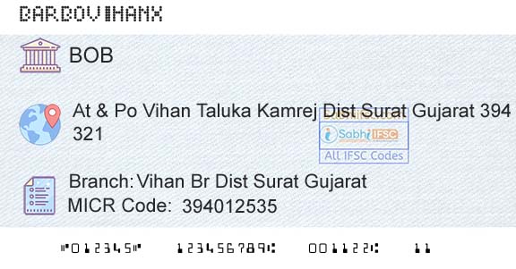 Bank Of Baroda Vihan Br Dist Surat GujaratBranch 
