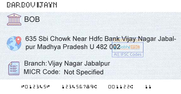 Bank Of Baroda Vijay Nagar JabalpurBranch 