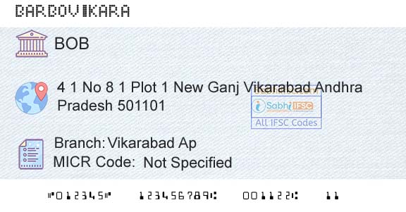 Bank Of Baroda Vikarabad ApBranch 